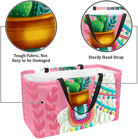 Кошница за еднократно шопинг, симпатична кактус алпака, преносни преносни преклопни пикник намирници, торбички за перачки за перење торба за купување