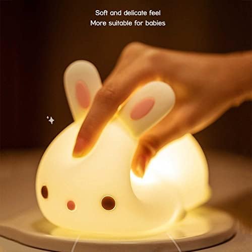 Xianfei зајак силиконски ноќно светло, USB полнење на детски разнобојни светла за спиење, преносна ламба за кревети за зајаче со далечински управувач,