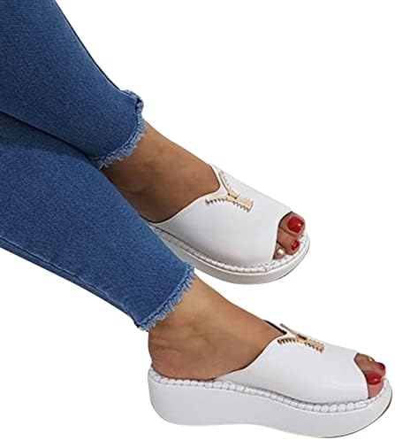 Папучи слајдови за жени клинови чевли жени сандали удобност со еластична лента за глуждот, обични боемски чевли на плажа, се лизгаат на
