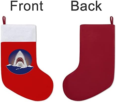 Одлични бели ајкули Божиќни чорапи црвен кадифе со бела торба за бонбони Божиќни украси и додаток на семејна забава