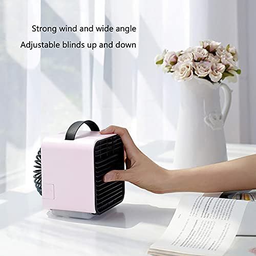 Ладилник за мал вселенски воздух, климатик за ладење на вентилаторот USB десктоп со рачка, погоден за канцелариски дом на отворено, розова
