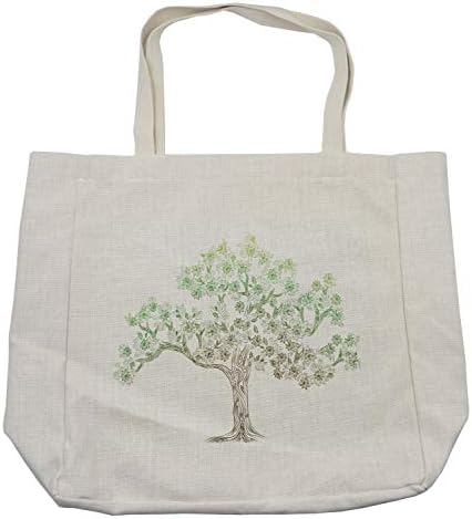 Торба за купување на дрво Амбесон, даб од додл со свежо зелена тонирана летна сезона илустрација на лисја, еколошка торба за еднократна употреба