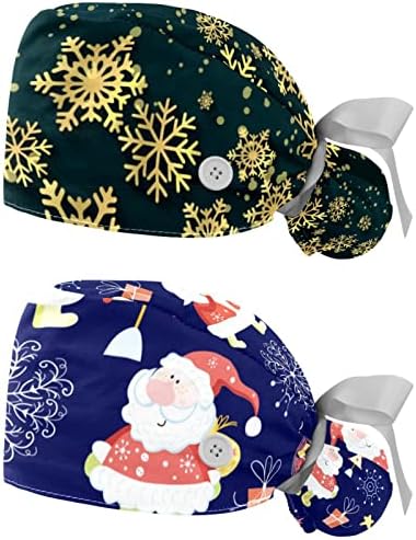 Божиќна шема за чистење капи за жени со долга коса, работна капа со копче и џемпери, унисекс, вратоврска за грб 2 пакувања