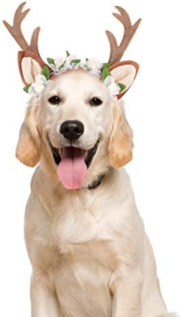 Костим за мачки педоми кучиња, Божиќна лента за Божиќ, Божиќни ирваси, мачки кучиња, кучиња со цвеќиња за големо куче