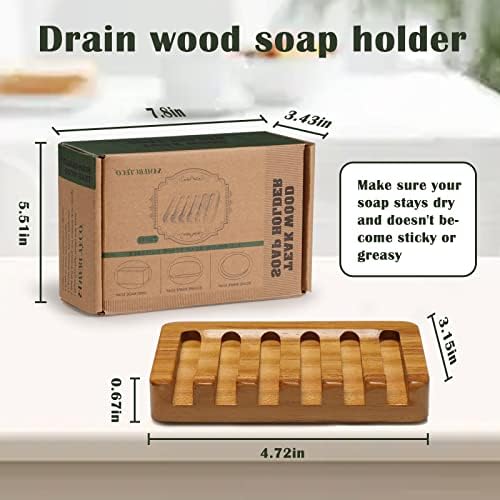 Држач за дрвени сапуни од сапун од сапун - 2 пакувач, сад за самофта, одвод на водопади, сав за сапун за бања и бар сапун со
