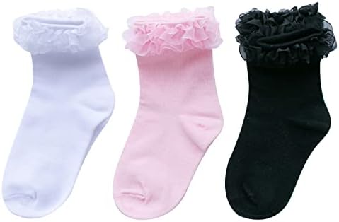 Девојки чипка чорапи со лушпа од памук со памук чизми за фустани за деца за деца бело/црно/розово/црвено