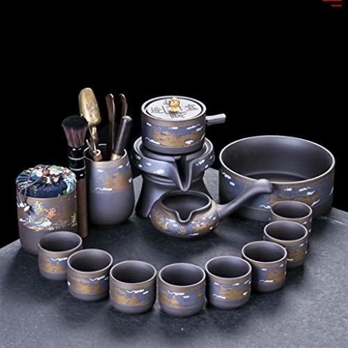 CXDTBH Домашен чај Пивара за ротирање на камен мелница за автоматски чај комплет со чајник и чајник