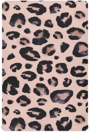 Алаза акварел животински снег леопард розов беж креветчиња за креветчиња опремени листови за момчиња за момчиња, дете, стандардна големина 52