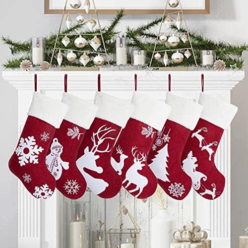GEX Божиќни чорапи 6 пакувања 20,5 Burlap Оригинален дизајн Постелнини Големи чорапи за Божиќни украси за семејство што висат