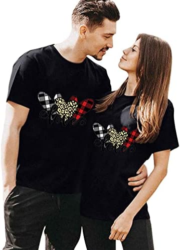 Znne Маици за појавување на маици за двојки за жени блуза Денот на в Valentубените кратки ракави, loveубовни печатени манжетни за парови