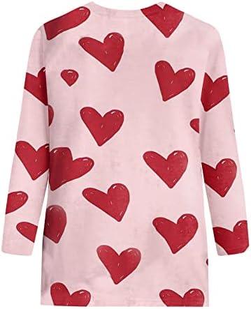 Зефотим Валентин Ден кошула за жени 3/4 ракав Симпатична loveубовна срца графички маички обични модни врвови блуза