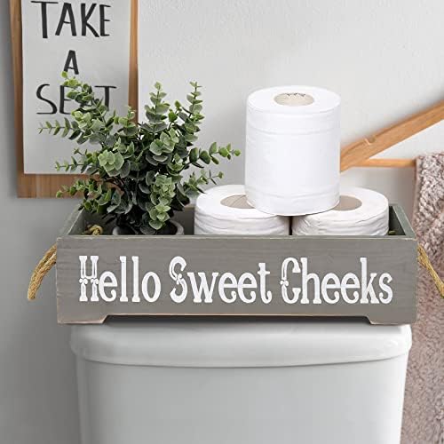 Кутија за украси за бања, држач за тоалетна хартија за бања, организатор на тоалети за бања со 2 страни смешен знак, смешна корпа за складирање
