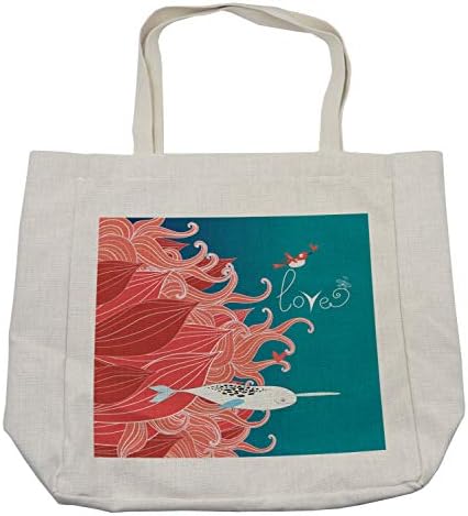 Торба за купување кесичка Амбесон Нарва, сакајте ја илустрацијата со тематска скица со арктички кит птици и цветни аранжмани,