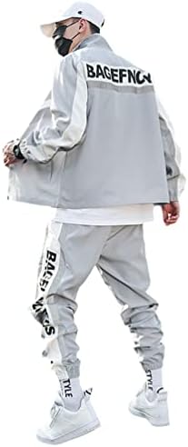 Ixyhpjp Машка манжешка за улична облека со 2 парчиња сет костум за потби, машки јакна и хареми панталони хип хоп мажи
