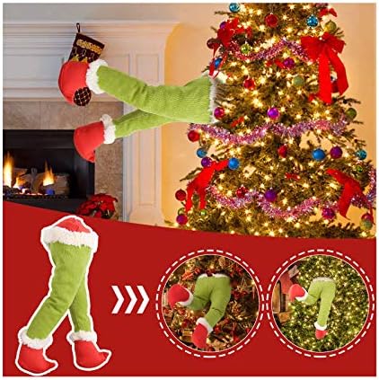 Aqxkit Memeishop Божиќниот крадец украл Божиќни позирани кадифни нозе за Божиќни украси полнети нозе играчка кукла за елката пред влезната