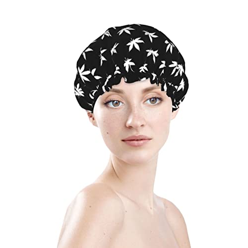 Womenените што можат да се користат за истегнување на полите, капа за коса Марихуана Лисја двојни слоеви водоотпорна капа за бања со капа