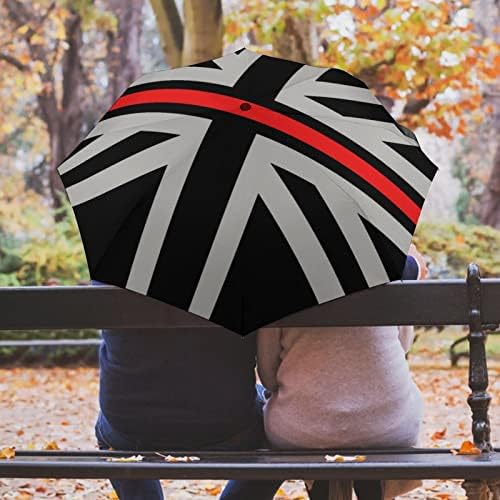 Црна Тенка Црвена Линија Велика Британија Британско Знаме Патување Чадор Издржлив Ветроупорен Преклопен Чадор За Дожд Пренослив Чадор