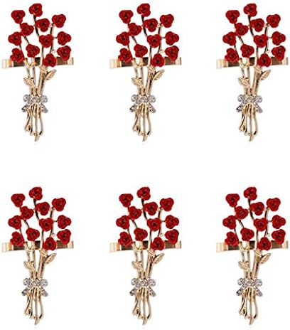 PDGJG 6PCS серија рози цвет салфетка копче за салфетка прстенка за салфетка прстен со високи ресторани за салфетка прстен за салфетка