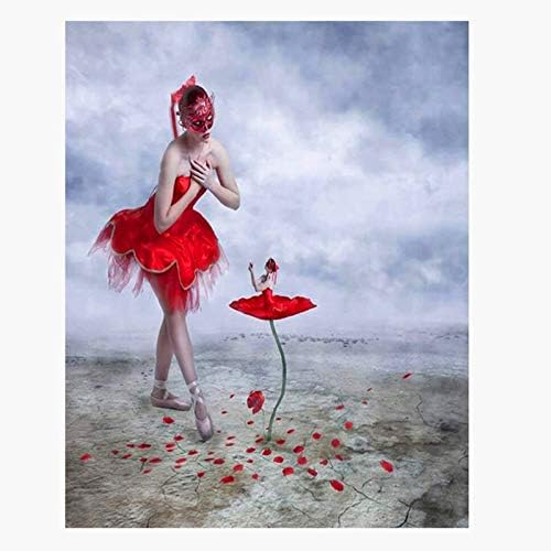 QGHZSCS боја со броеви црвен балетски маска лебед црвени цвеќиња