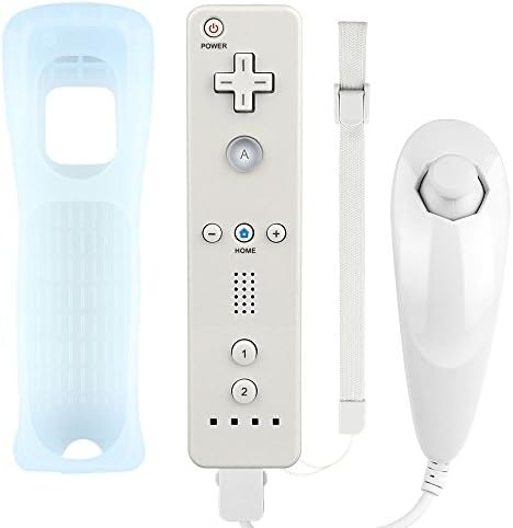 Контролер за далечинска игра Hokyzam Wii Controller AD02 со силиконски случај и лента за зглобот за Nintendo Wii/Wii U-White