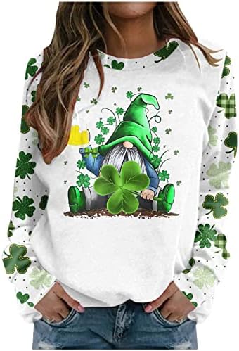Среќна маичка за детелина Детелина за жени симпатична гном обична зелена маица кошули екипаж вратот со долг ракав пулвер врвови