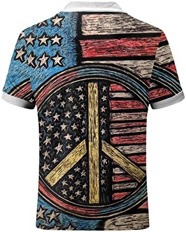 Ruiruilico USA Flag Polo кошули за мажи 4 -ти јули Патриотски маички со летни обични 3Д отпечатоци кратки ракави голф поло