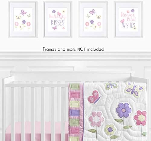 Слатки Jојо дизајни Пеперутка wallидна уметност отпечатоци декор за бебе, расадник и деца - сет од 4 - розови и виолетови цветни цветни градинарски