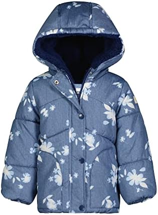 Зимски палто на Ошкош Б'Гош бебешки девојчиња, сина боја со стилски цветниот дизајн