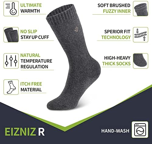 Eizniz 3 пара мерино волна чорапи за мажи и жени, термички топло зимски екипаж чорапи за пешачење, унисекс ладно временски чорапи