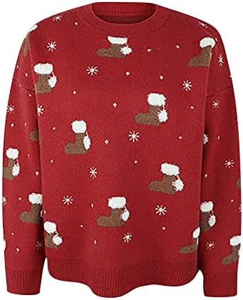 Женски божиќни облеки мода капа слатка тркалезна врат цртана џемпер џемпер џемпери џемпери џемпери џемпери