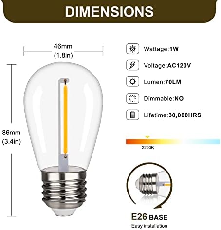 Yimilite S14 Shatterproof Замена LED Светилки, 1W Еквивалентно НА 10W, Топло Бело 2200k Отворено Стринг Светла Гроздобер LED
