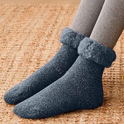 Womenените зимски задебелени снежни чорапи плус кадифена средна цевка чорапи превртете ја цврстата боја долга цевка за порибување на камин