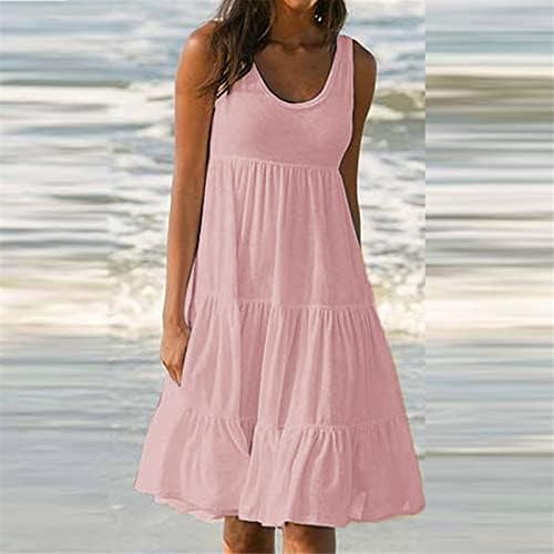 Nokенски обични фустани на Нокмопо, краток ракав, женски летен одмор плажа фустан елегантен цврст V врат шпагети ленти sundress