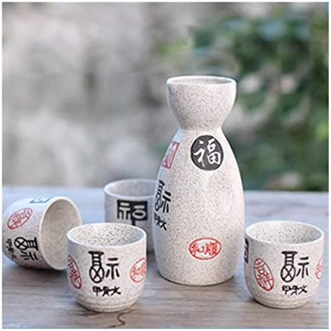5 парчиња/поставени чаши за саксии за саксии Поставете чаши за чаши за алкохол од флагон, поставени јапонски бар вино сет цветен текст, креативни