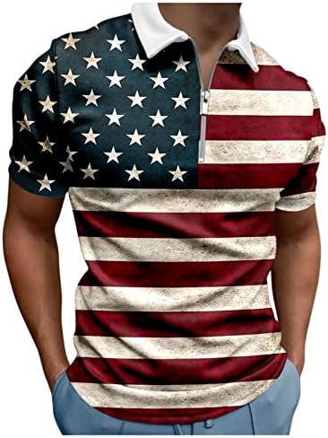 Руируилико Американско знаме Поло кошули за мажи 4 -ти јули патриотски маици летни обични кратки ракави голф спортски поло
