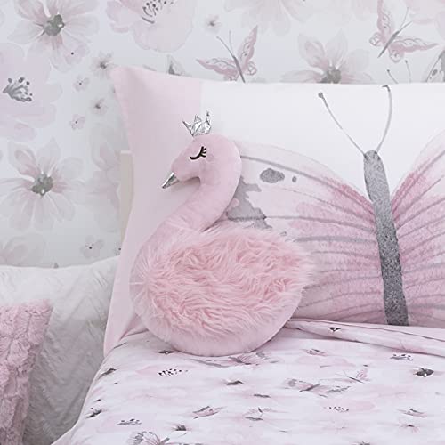 Сè што е детски розов кадифен лебед декоративен фрлање перница со сребрен метален клун и круна, розова, сребро, 5345721p