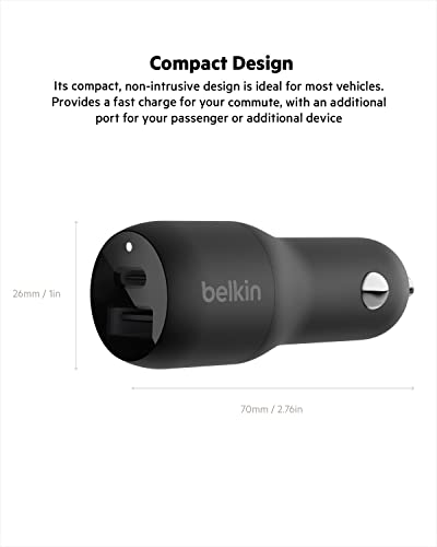Универзален кабел USB-A Belkin 3-во-1-кабел за USB-C, кабел за молња, кабел за полнење со микро-USB & 37W двојно полнач за брза