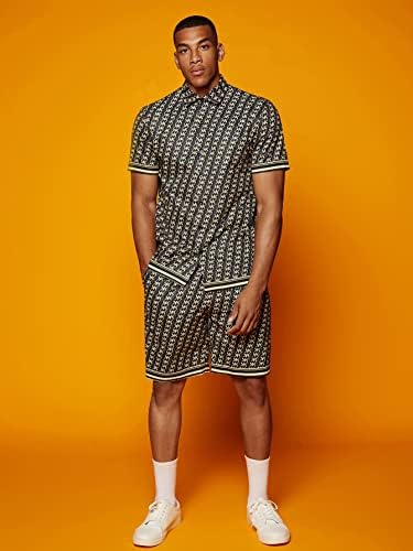 Fdsufdy Облека со две парчиња за мажи мажи за печатење предниот кошула и шорцеви