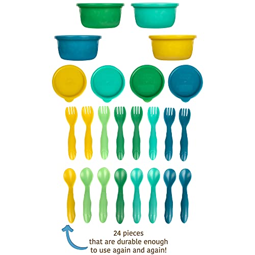 Првите години Greengrown Multipack со 4 чинии за еднократно користење, 8 лажици за дете и 8 вилушки за мали деца