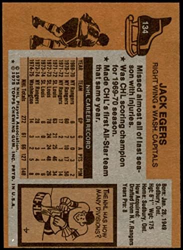 1975 Топпс 134 Jackек Егерс Вашингтон Капитал-хокеј Н.М.