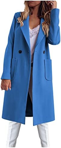 Amxyfbk женски плус големина есен зимски волна палта со долги ракави миди -парово ровови со палто со џебови со џебови