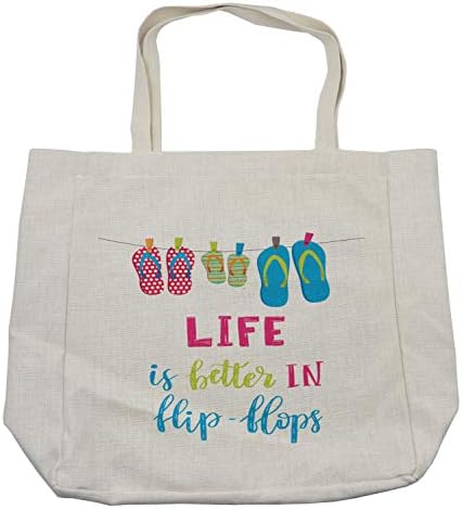 Летната торба за купување на Амбесон, животот е подобар во пораката со флип-апостолки со палети и шарени висечки папучи, еколошка торба за