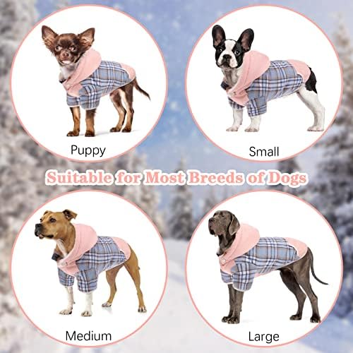 Кучен палто карирано куче ладно време јакна со аспиратор, дополнително топло руно поставено кучиња дуксери џемпер облека за кученце