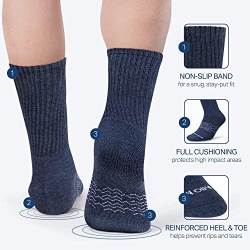 Чорапи на екипаж за мажи во Марино - Менс атлетски црно -бели чорапи - повеќе пакет за контрола на влага