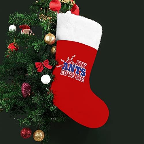 Моите мравки ме сакаат Божиќни чорапи црвен кадифе со бела торба за бонбони Божиќни украси и додаток на семејна забава