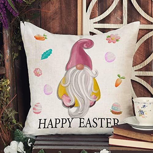 Велигденски гноми Велигденски фрлање перница обвивка насликана зајачка перница кутија пролетна сезона цветна перница за прекривка квадратна декортска