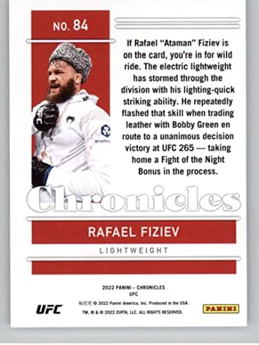 2022 Panini Chronicles UFC 84 Rafael Fizeive RC RC RC Dokie Card Lightweight Chronicles Официјална картичка за трговија со ММА во сурова