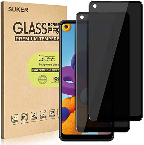 SUKER [2 Пакет] За Samsung Galaxy A21/A21s Заштитник На Екранот За Приватност, [Целосна Покриеност] Анти-Шпионски 9H Заштитник