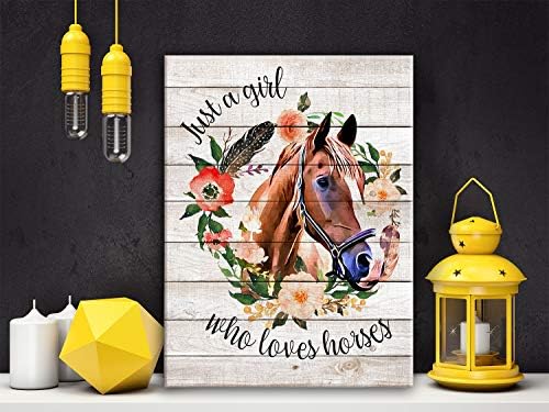 Само девојка која сака коњи постер платно wallидна уметност за дома расадник декор - рустикална фарма куќа коњ девојче цвет платно печатење