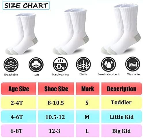Чорапи на екипажот на момчињата Tsmollyu 12 пара атлетски атлетски чорапи за големи мали деца 2-8 години